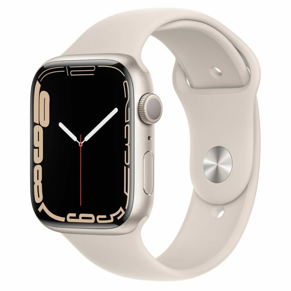 Apple Watch 7 Starlight with starlight sport band