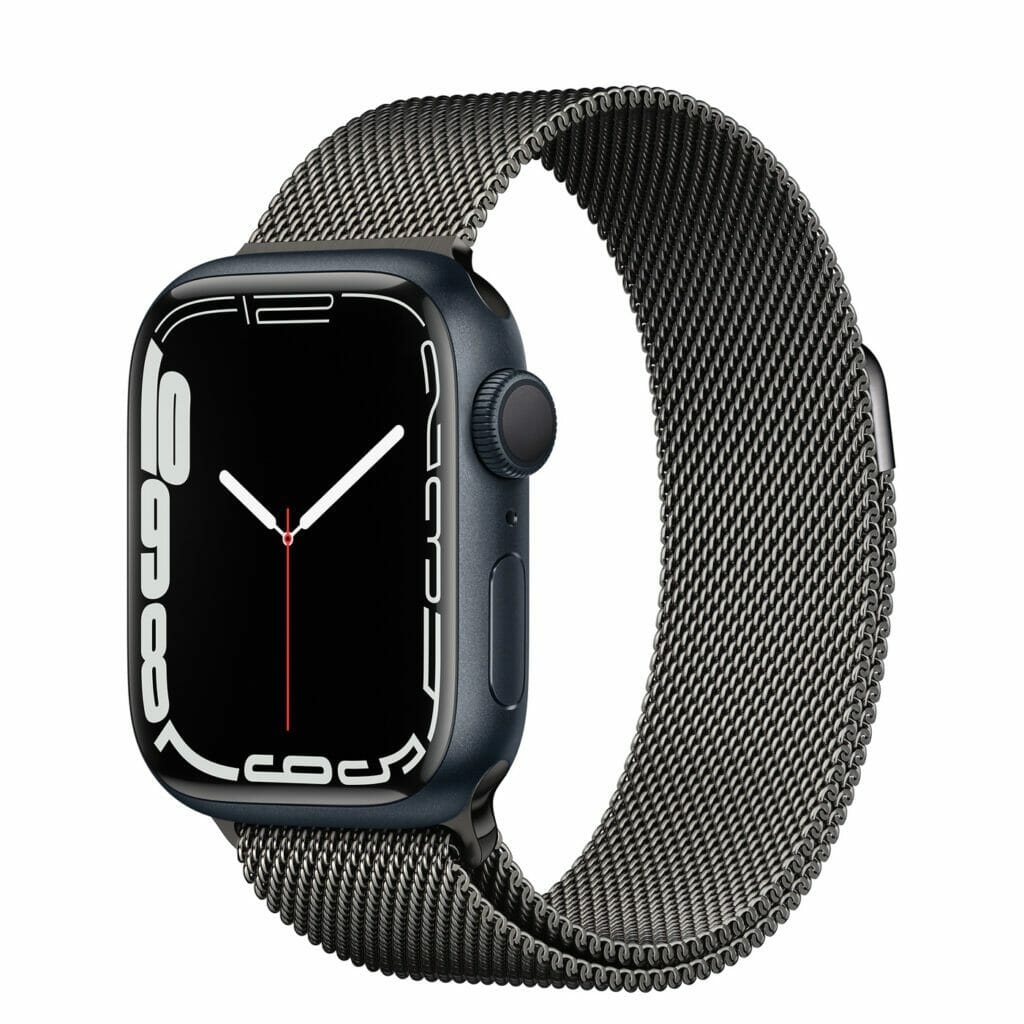 Apple Watch 7 midnight with dark Milanese