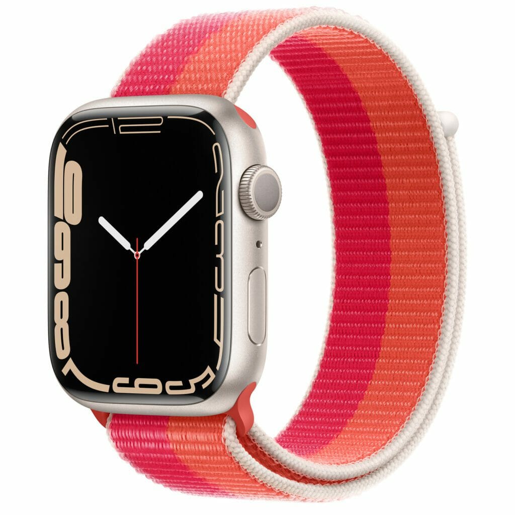 Apple Watch 7 Starlight with nectarine/peony sport loop