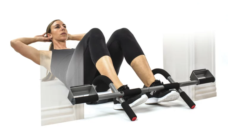 Woman doing pull up with Perfect Fitness Multi-Gym bar