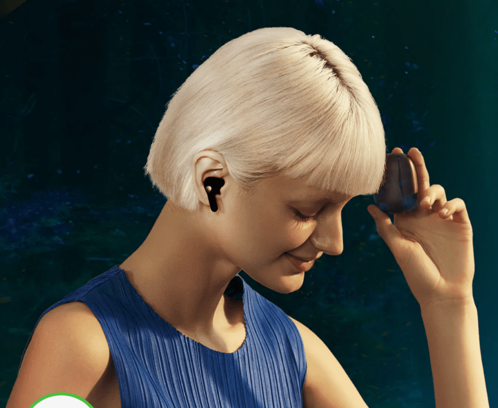 Pale woman wearing Soundpeats