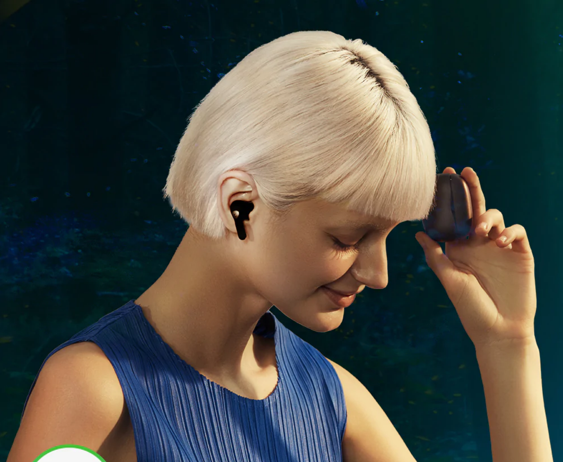 Pale woman wearing Soundpeats