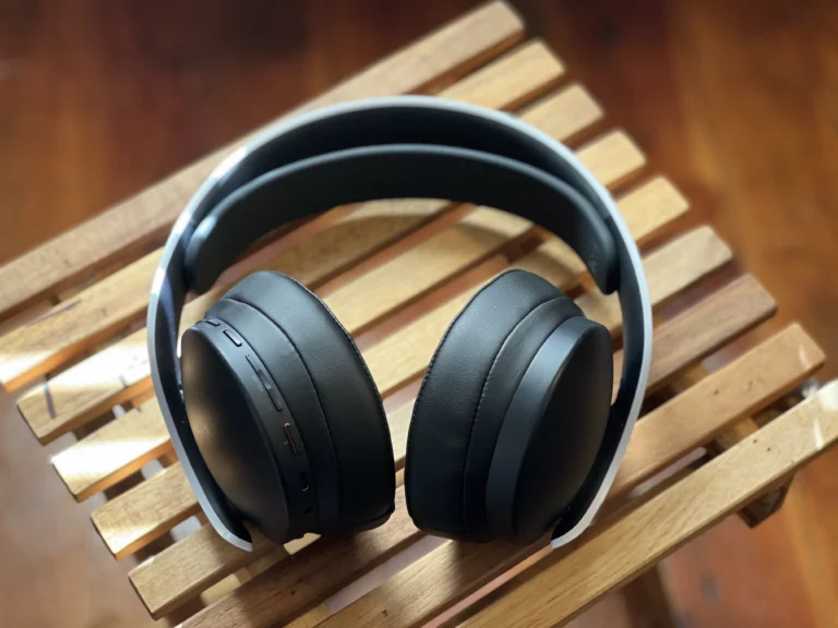 Pulse 3Ds on a stand, shown with aftermarket earpads